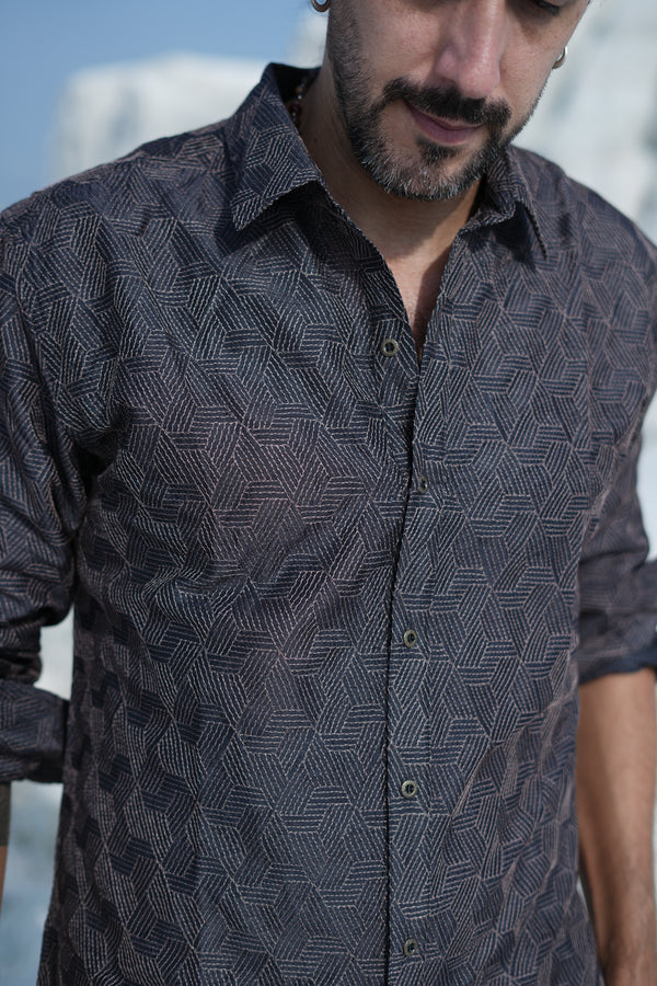 Sayan Shirt – Charcoal Silk Embroidery Shirt