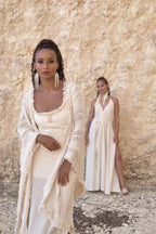 Saya Shawl in Loom-Woven Cotton with Unique Texture and Fringed Edges, Unisex and Versatile for Elegance and Warmth.