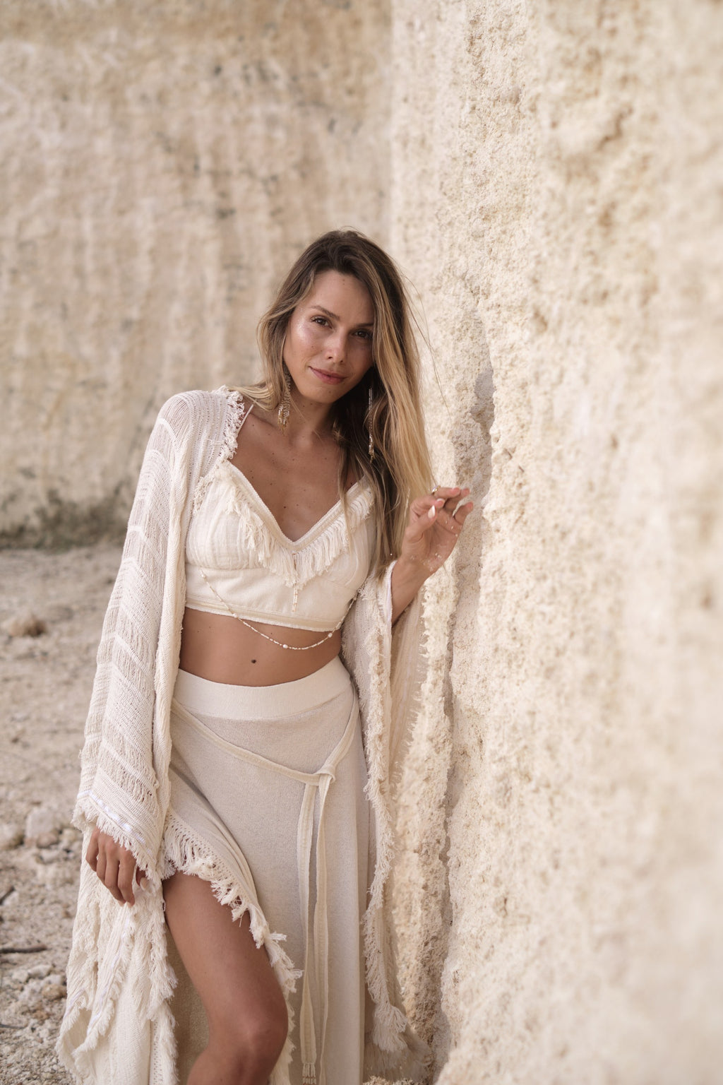 Saya Shawl in Loom-Woven Cotton with Unique Texture and Fringed Edges, Unisex and Versatile for Elegance and Warmth.