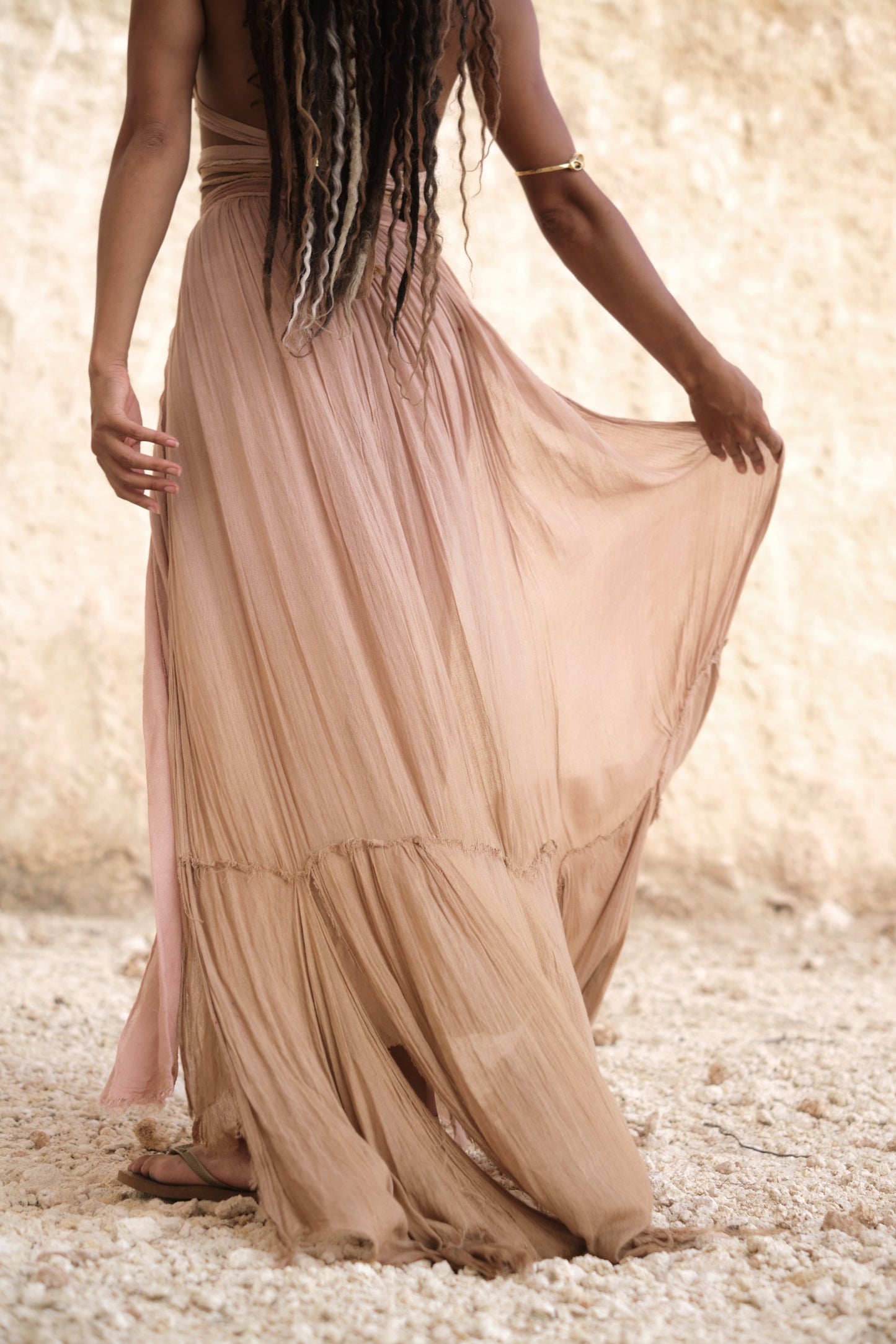 Detailed close-up of the Inika Top, showcasing intricate hand-braided straps and natural fabric textures, embodying Bird of Paradise’s bohemian and ethical fashion principles.