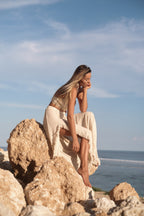 Elastic waistband on Navaia long boho skirt
