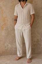 Yuto Shirt – Men's Bohemian Lace Shirt in Natural Cotton