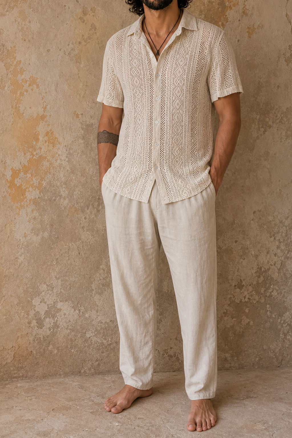 Yuto Shirt – Men's Bohemian Lace Shirt in Natural Cotton
